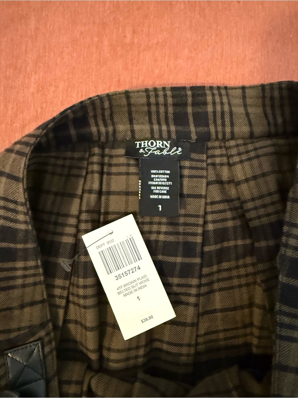 Thorn & Fable Brown & Black Plaid Midi Skirt 100% Cotton Plus Size XL - Picture 4 of 5